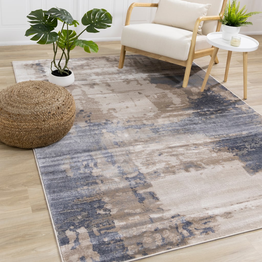 Chase Collection - Taupe/Blue Abstract Blended Rug