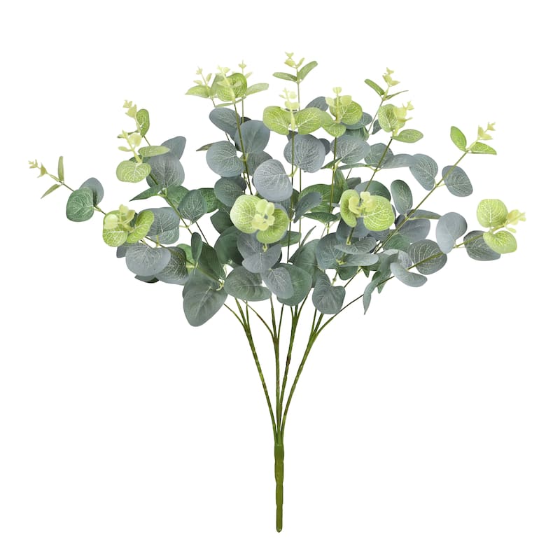 Set of 2 Frosted Green Artificial Eucalyptus Leaf Stem Plant Greenery Foliage Bush 19in - Frosted Green - 19" L x 11" W x 11" DP - Frosted Green - 19" L x 11" W x 11" DP