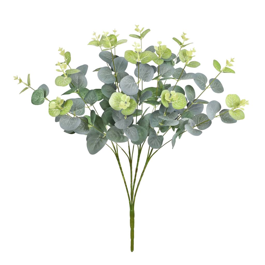 Set of 2 Frosted Green Artificial Eucalyptus Leaf Stem Plant Greenery Foliage Bush 19in - Frosted Green - 19" L x 11" W x 11" DP