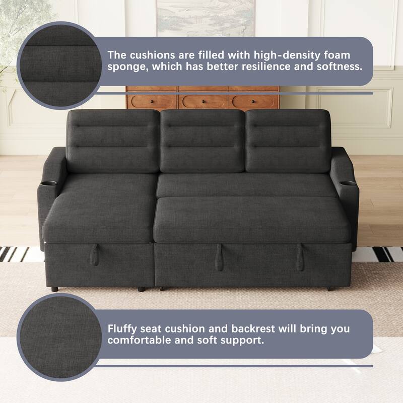 83.5-Inch Convertible Sofa Bed - Stylish Polyester Recliner with Storage for Small Spaces