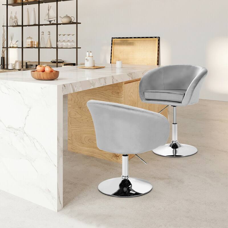 Gymax Set of 2 Modern Velvet Chair Height Adjustable Bar Stool Swivel - See Details