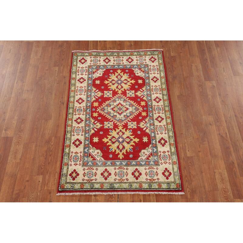 Red Kazak Oriental Rug Handmade Home Decor Wool Carpet - 2'8" x 4'4"