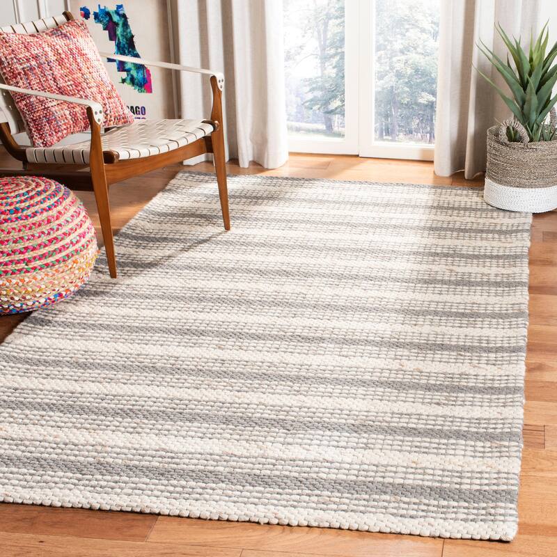 SAFAVIEH Handmade Marbella Arianne Stripe Beige/Brown Wool Rug - 8' x 10' - Grey/Taupe