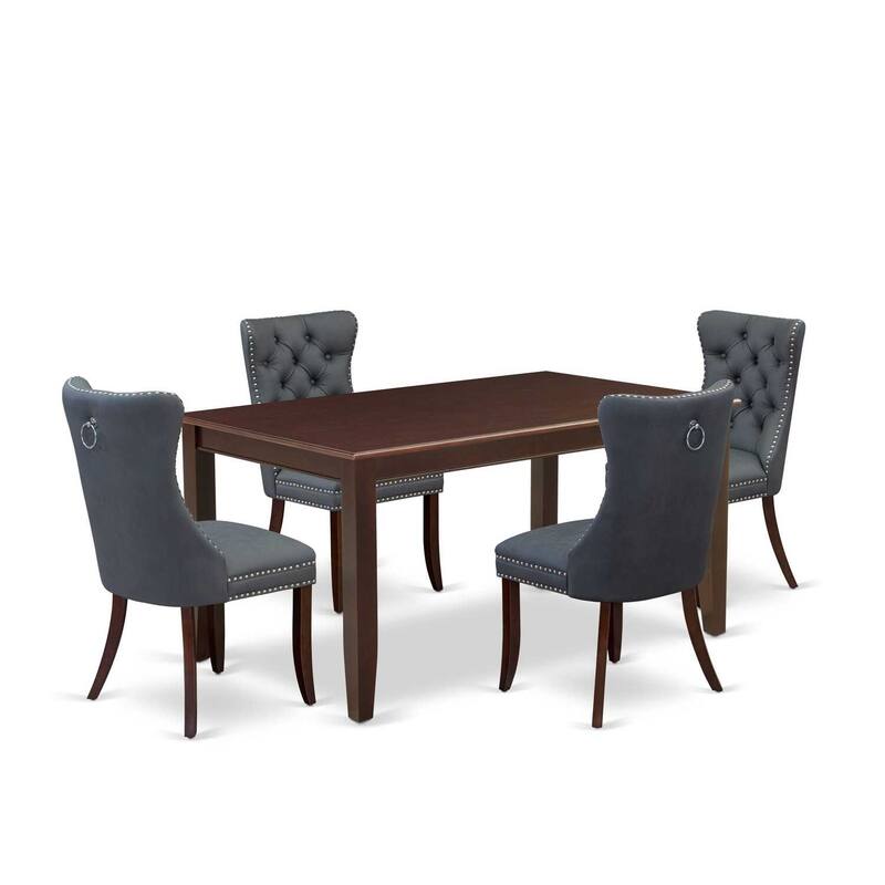 5-Piece Mahogany Finish Solid Wood Top-Rectangular Upholstered Dining Room Set-Seats 4