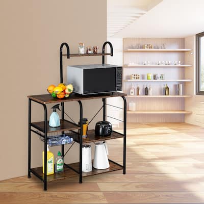 Kitchen Baker's Rack 35.5" Microwave Stand 4-Tier Spice Rack Organizer Workstation with 10 Hooks