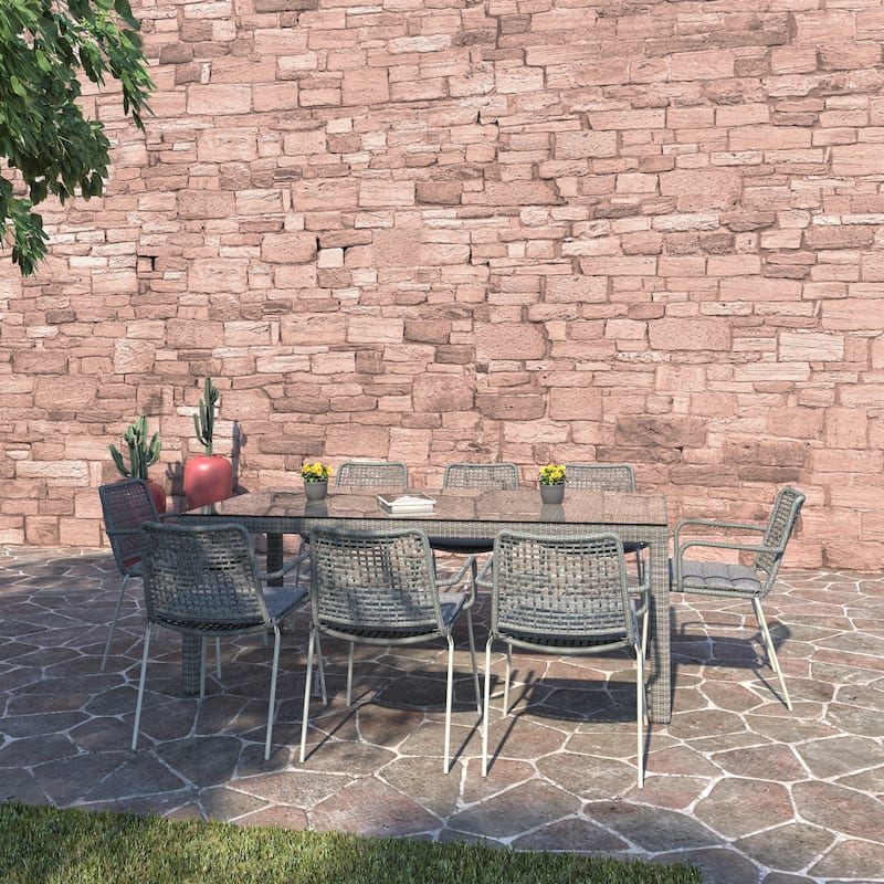 Amazonia Rouge Outdoor 9pc Patio Dining Set - With Cushions - Grey