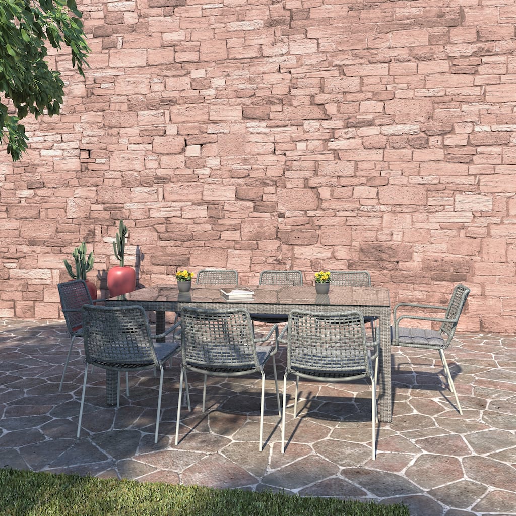 Amazonia Rouge Outdoor 9pc Patio Dining Set - With Cushions
