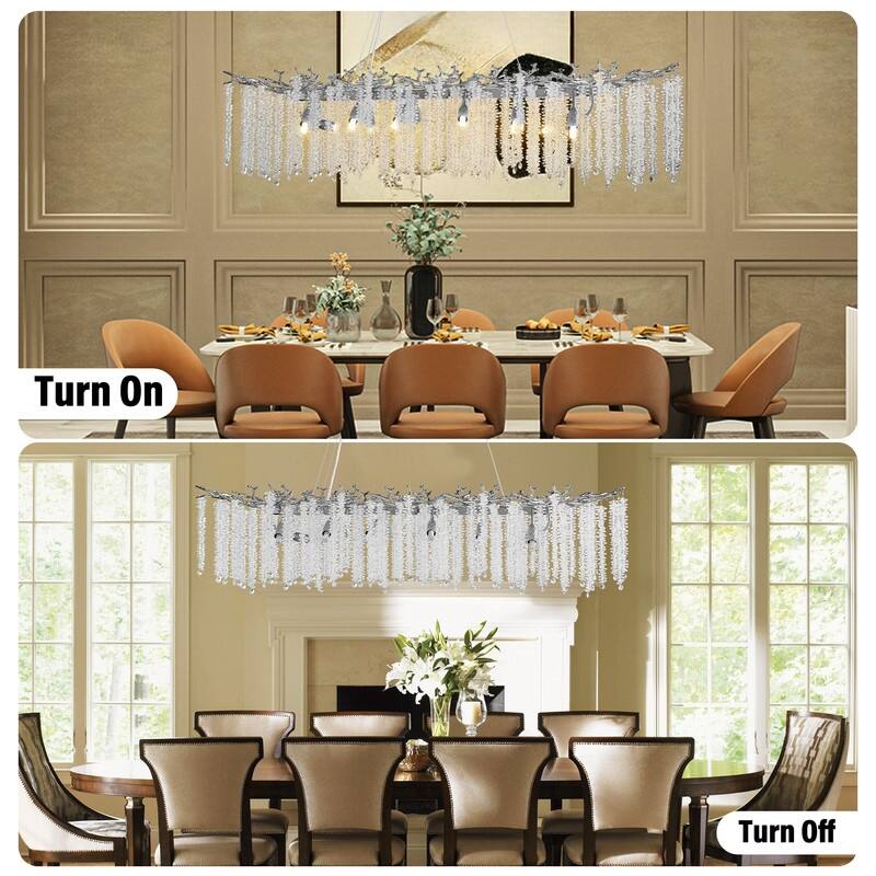 KAYLA Indoor Rectangle Crystal Chandeliers, Dining Room Light, Pendant Light Fixture for Kitchen Island