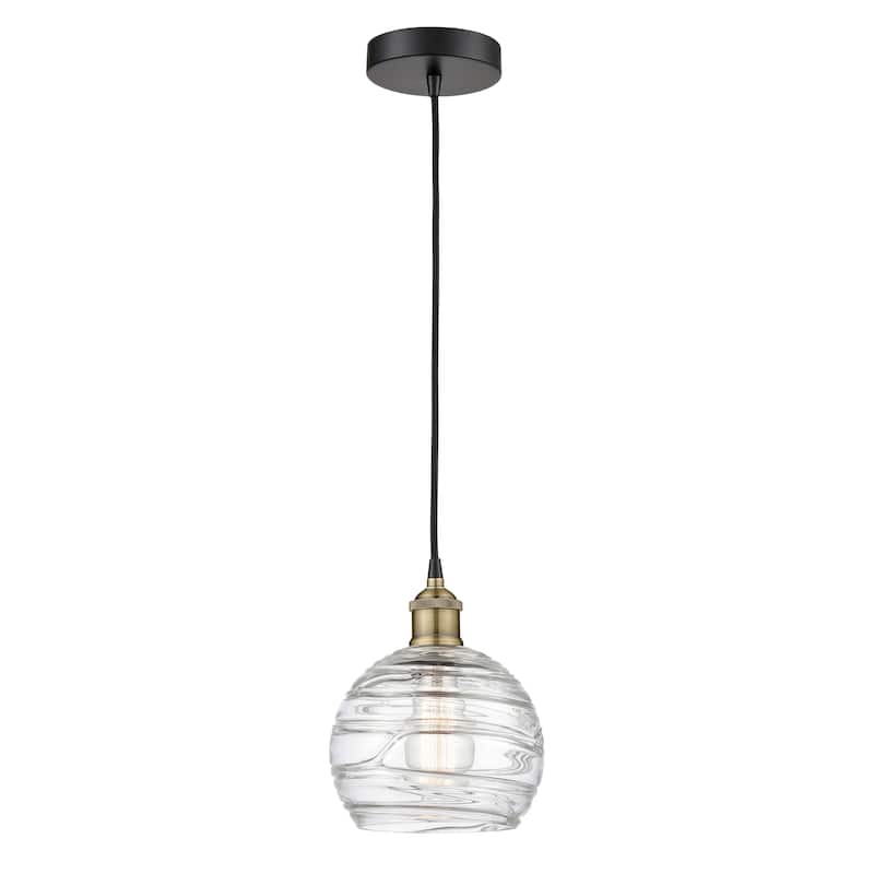 Innovations Lighting Athens Deco Swirl - 1 Light 8" Cord Hung Mini Pendant - Black Antique Brass/Clear Deco Swirl