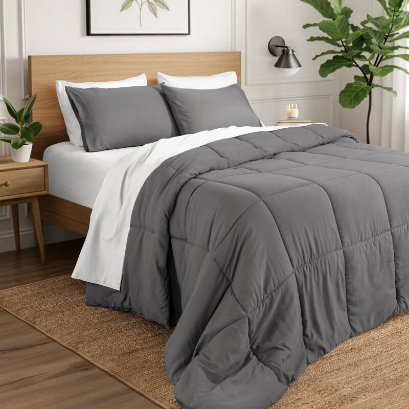 Ivy Union Microfiber Comforter Set - Oversized Queen - Grey - Box Stitch