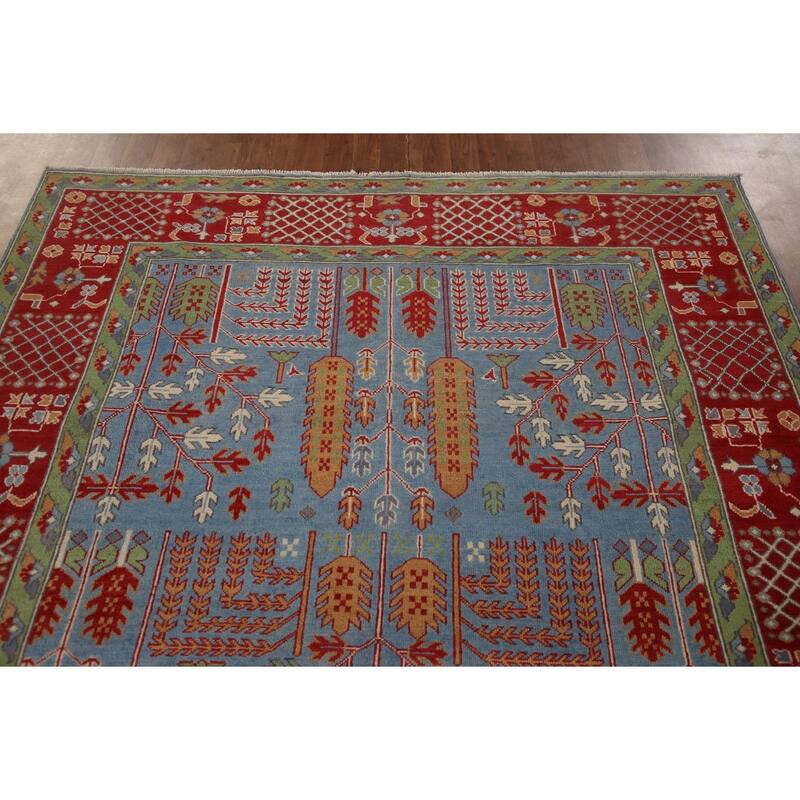Traditional Light Blue Kazak Area Rug Handmade Wool Carpet - 6'6" x 9'5"