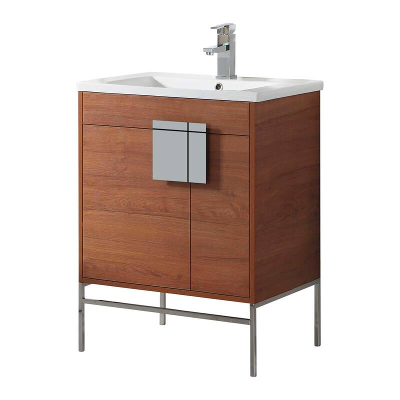 Modern Bathroom Vanity Set, Vireous China Sink Top 30" - Walnut/Polished Chrome