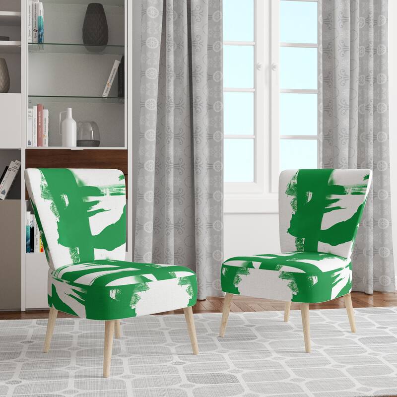 Designart "Black & White Crossing Paths I" Upholstered Abstract Accent Chair - Modern Arm Chair For Bedroom - Side Chair - Green & White