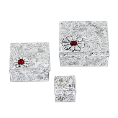 Novica Handmade Joyous Gifts Aluminum Repousse Decorative Boxes (Set Of 3)