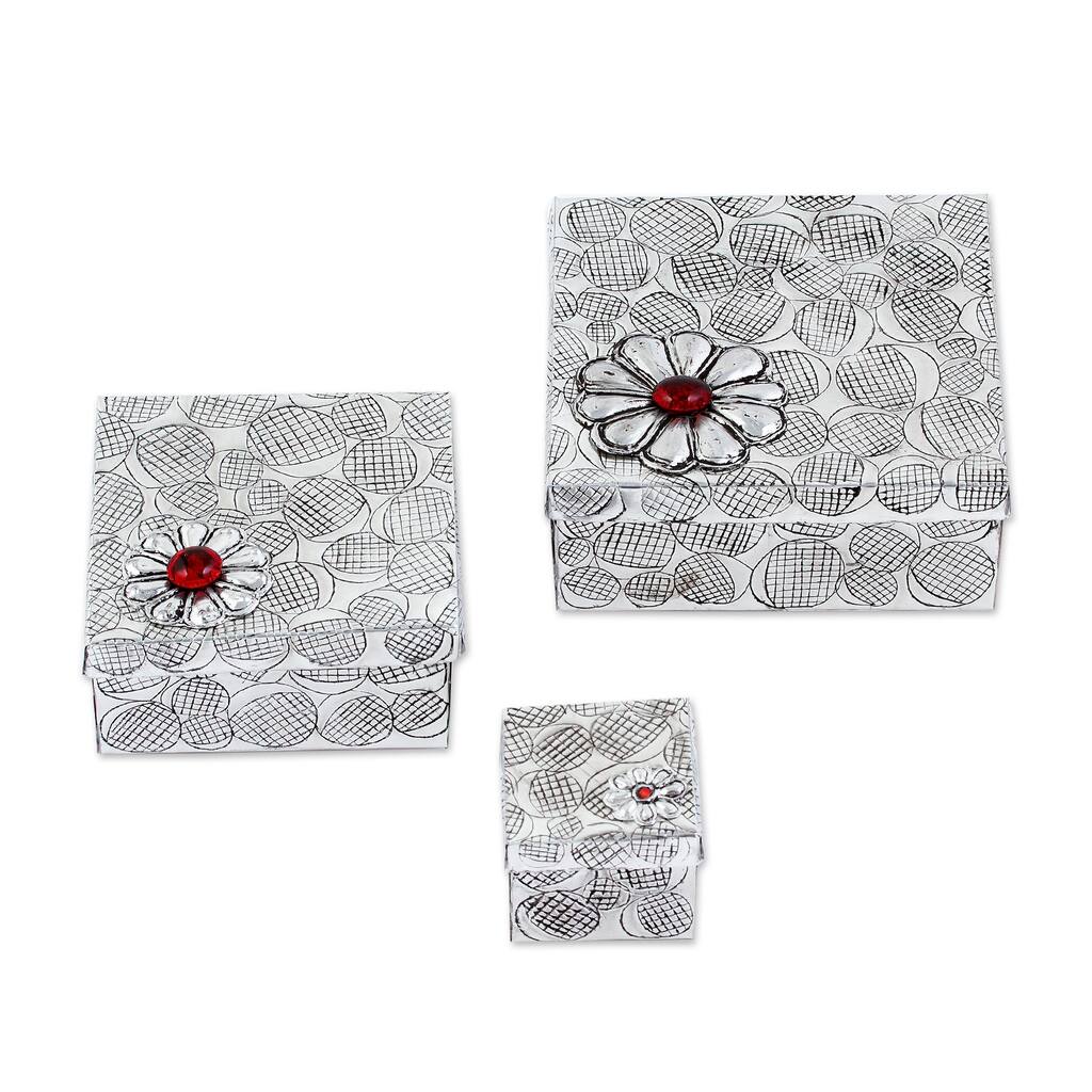 Novica Handmade Joyous Gifts Aluminum Repousse Decorative Boxes (Set Of 3)