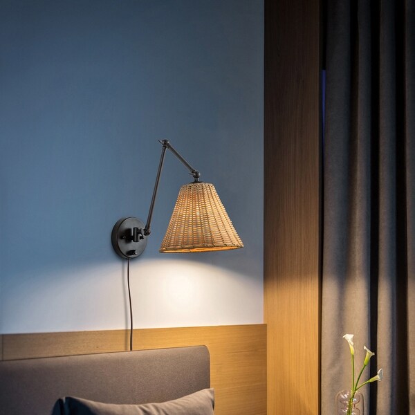 Plug in rattan wall sconce on sale