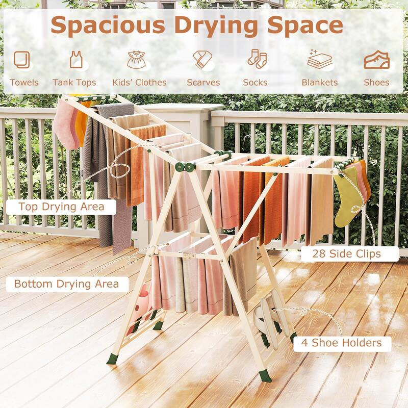 Costway Foldable Metal Laundry Drying Rack with Height Adjustable - See Details