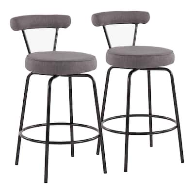 Lumisource Counter Stool in Black Steel and Charcoal Fabric, Set of 2 - 20"Lx20"Wx33.75"H
