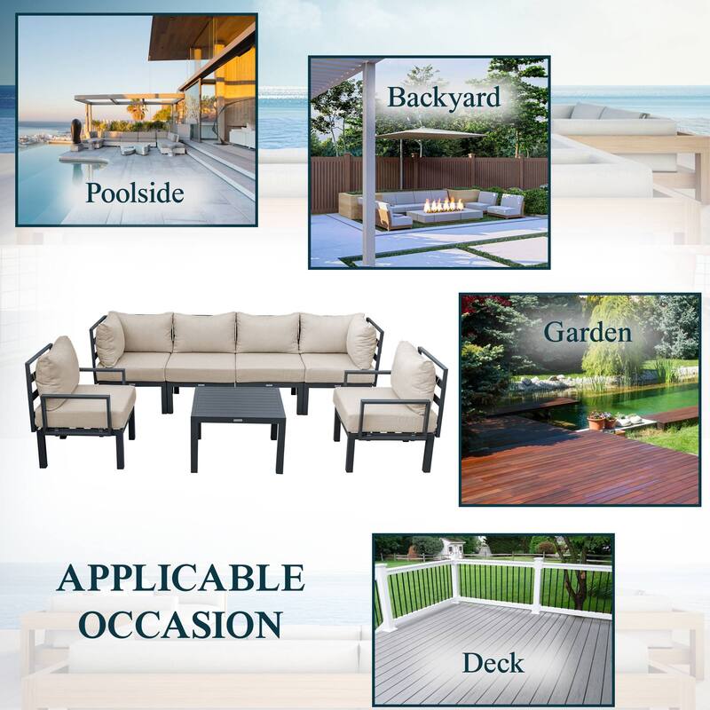 Outdoor 7-Piece Modern Patio Sectional Sofa Set Aluminum Frame W/ Coffee Table for Outdoor Summer Porch Backyard