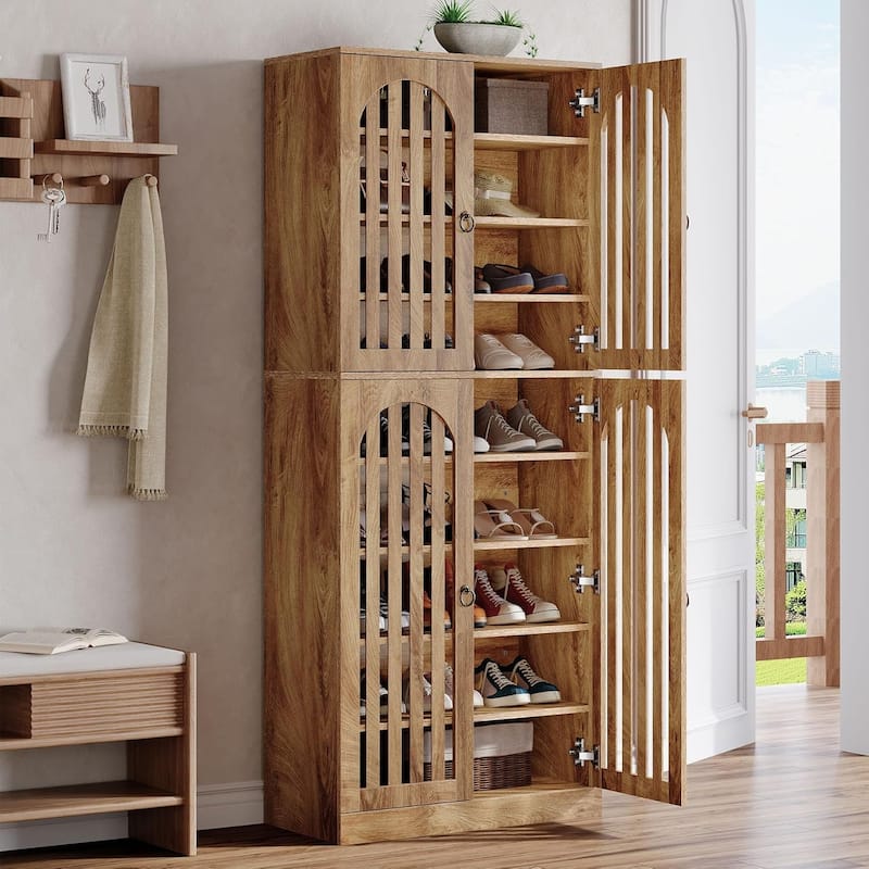 Shoe Storage Cabinet with Doors and Shelves, 27-36 Pairs Shoe Organizer Rack