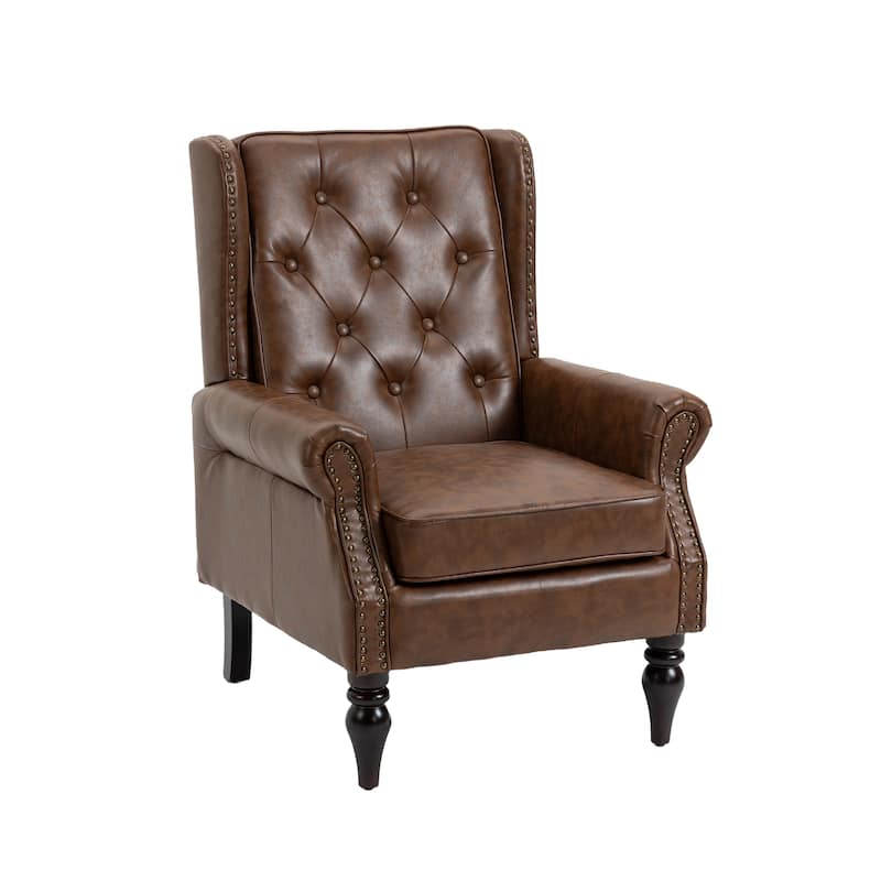 Mid-Century Velvet/Leather Upholstered Tufted Wood Frame Armchair
