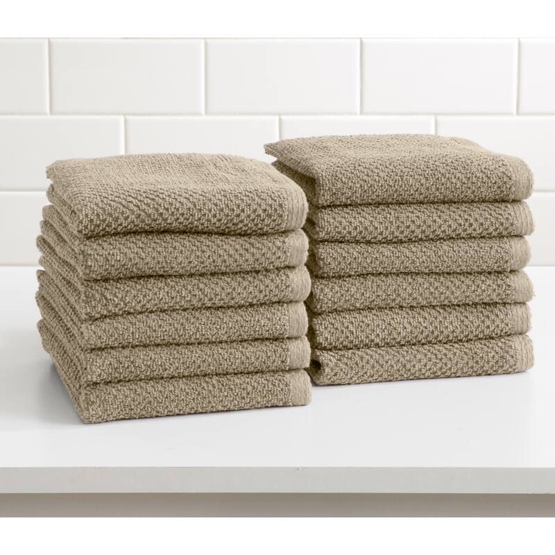 Luxurious Cotton Popcorn Textured Towel Set - Washcloths (12-Pack) - plaza taupe