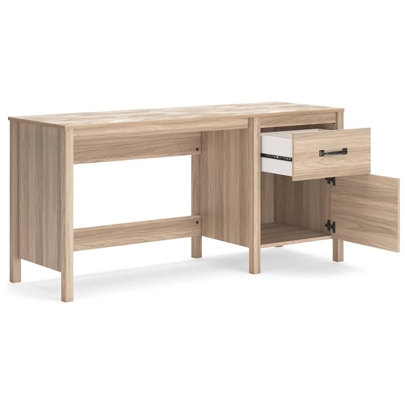 Bette Home Office Desk, 60 Inch Rectangular Brown Top w Side Cabinet