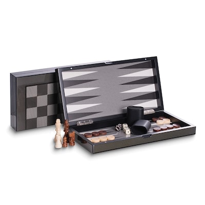 Curata Wood and Carbon Fiber Backgammon and Chess Set