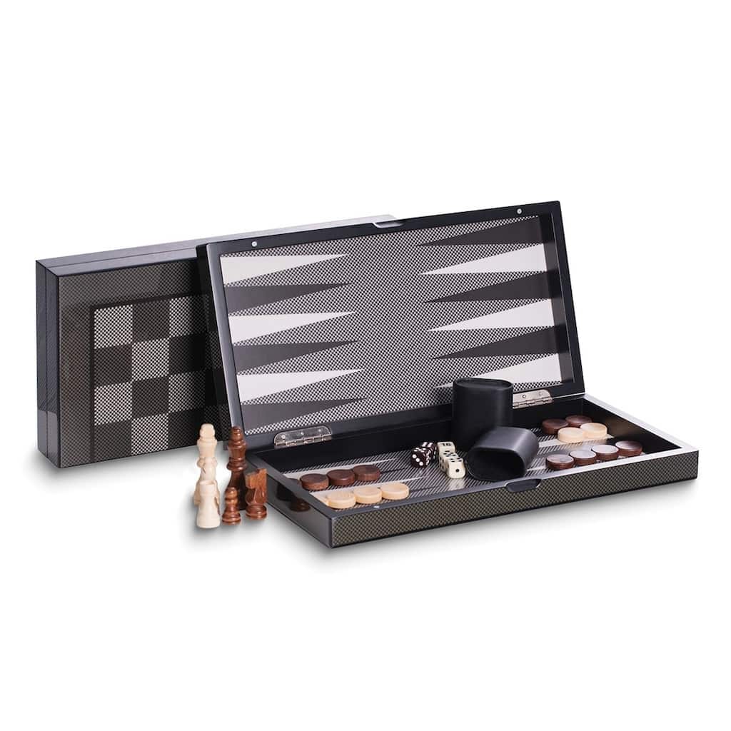 Curata Wood and Carbon Fiber Backgammon and Chess Set