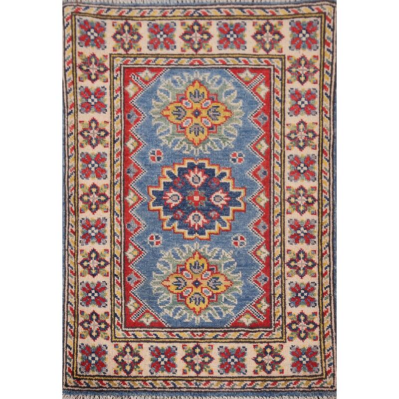 Blue Kazak Oriental Accent Rug Handmade Wool Carpet - 2'1"x 2'10"