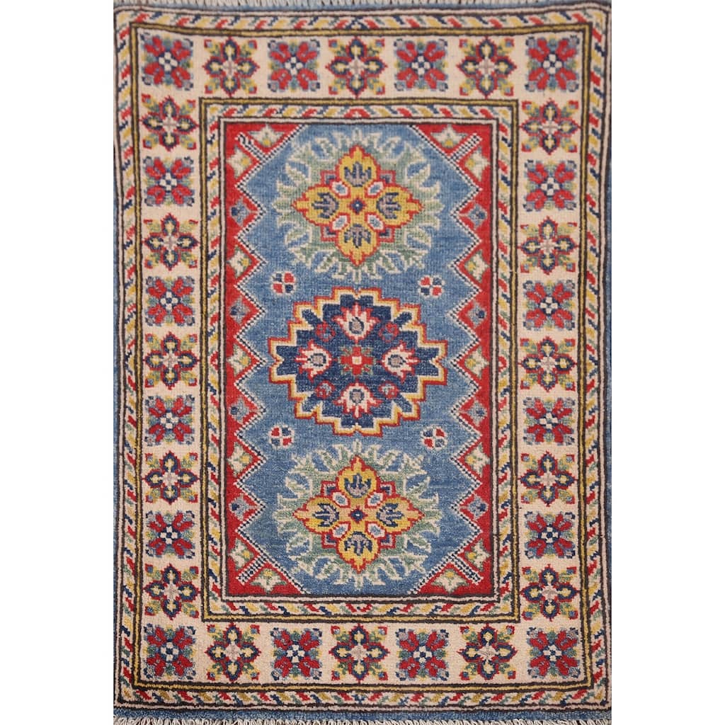 Blue Kazak Oriental Accent Rug Handmade Wool Carpet - 2'1"x 2'10"
