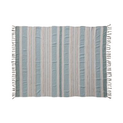 Striped Woven Cotton and Linen Throw with Fringe - Multi - 60.0"L x 50.0"W x 0.1"H