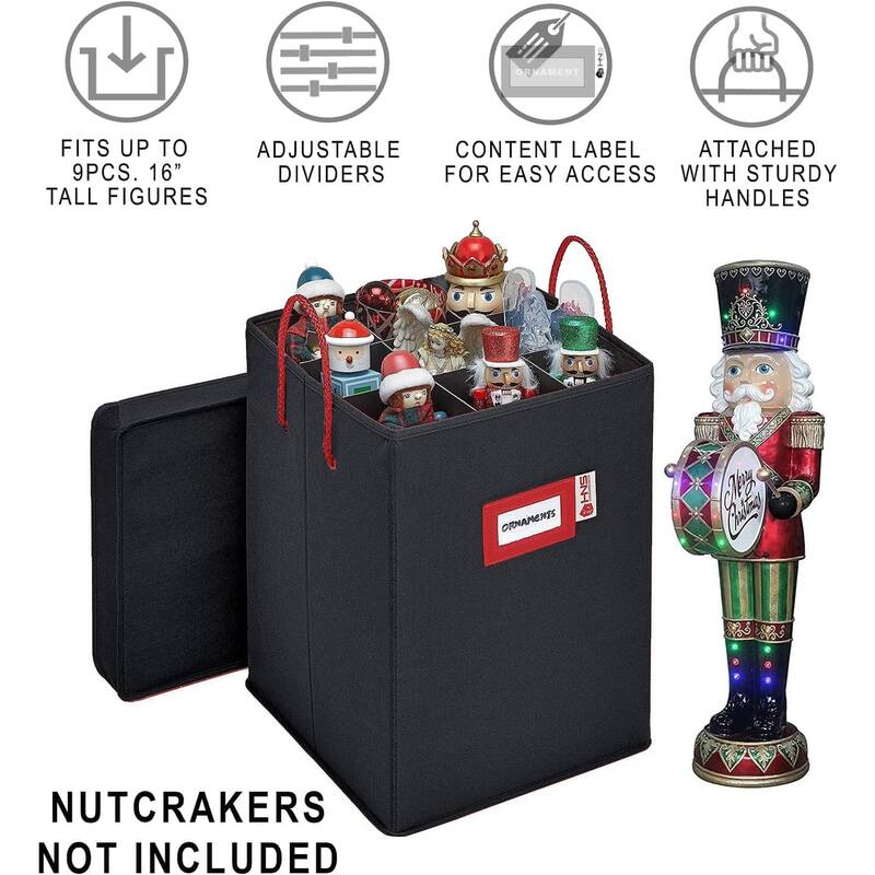 Christmas Nutcracker and Figurine Collectible Storage Box - Stores Up to 9 - 16-inch Tall Nutcrackers, Ornaments, and More - N/A