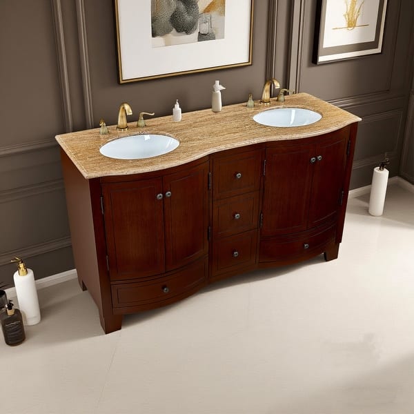slide 2 of 8, Grand Cheswick 60 in.W x 22 in. D x 36 in Vanity in Dark Cherry with Marble Vanity Top - 60 IN.W × 22 IN. D × 36 IN.H