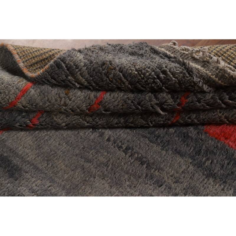 Moroccan Oriental Area Rug Hand-Knotted Grey Wool Carpet - 8'0" x 10'7"
