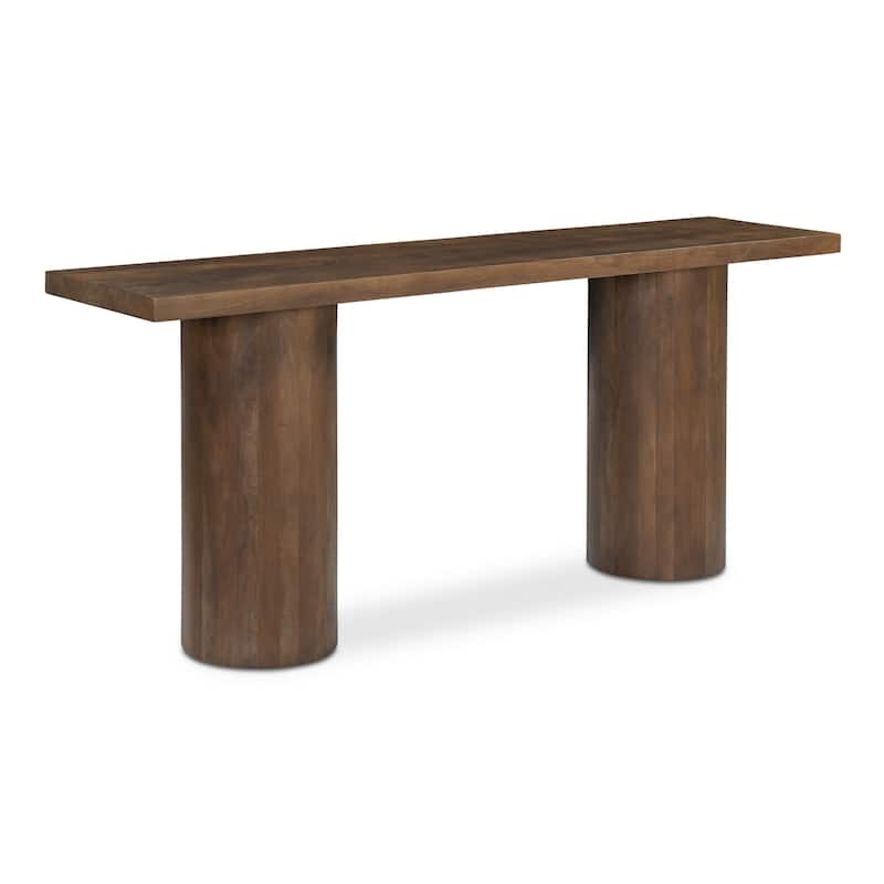 NADAAL STUDIOS Elowynne Console Table, Reclaimed Neem Wood with Twin Cylindrical Bases, Warm Brown