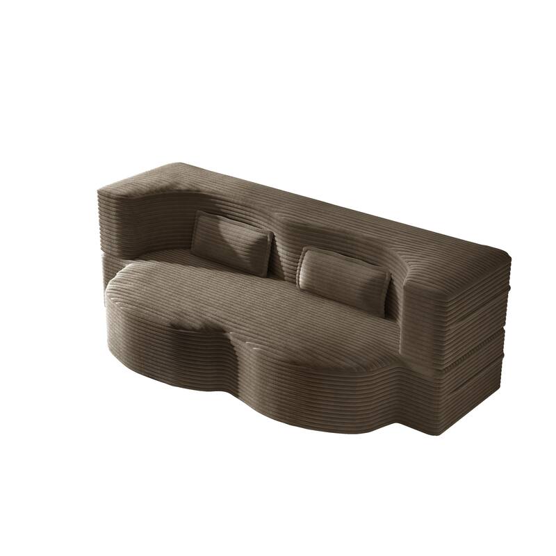 Convertible Floor Sofa with Corduroy Fabric, Twin Mattress & No Assembly