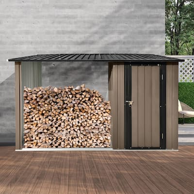 GDFStudio - Griffin Outdoor Metal Firewood Rack and Shed Combo with Open Front and Sloped Roof Design