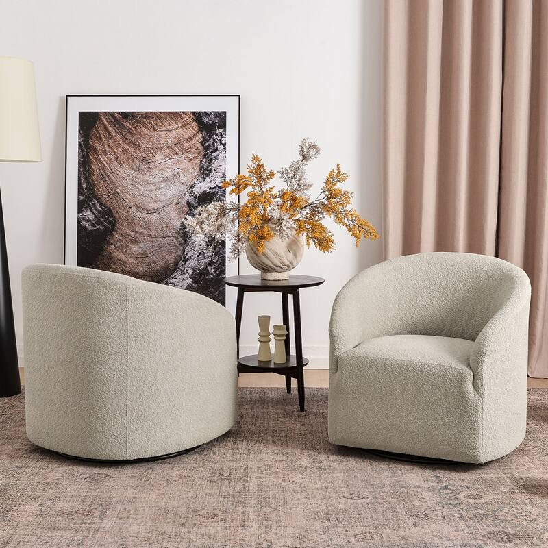 KINWELL 32"W Boucle Upholstered Swivel Barrel Armchair (Set of 2)