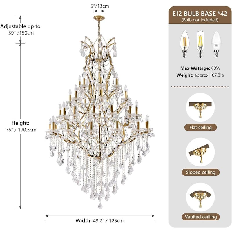 KAYLA Large Crystal Chandelier-12/24-Light Chandelier Light Fixture Modern Maria Theresa Crystal Chandeliers