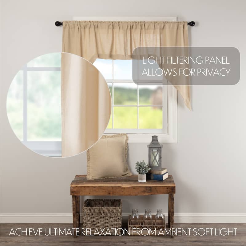 Farmhouse Kitchen Curtains VHC Cotton Burlap Natural Swag Pair Rod Pocket Solid Color - Swag 36x36x16 - Swag 36x36x16 - Natural
