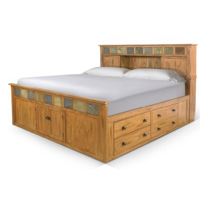 Marv King Size Bed, Storage Footboard, Bookcase Headboard, Light Brown