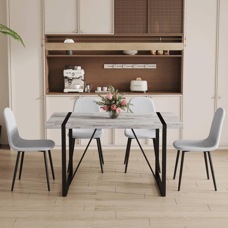 5-Piece Dining Table Set, 55" Textured Top Kitchen Table with 4 Armless Chairs, Kitchen Table Chairs Set for Dining Room