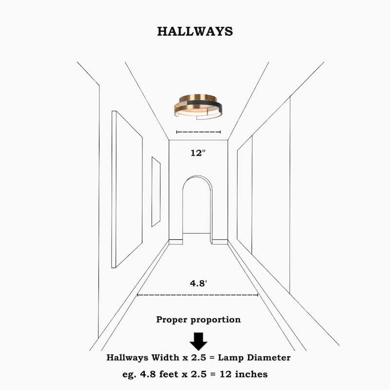 Modern 2-Light Black Brushed Brass Integrated LED Flush Mount Ceiling Light with Dual Ring Design - 12" D x 3.5" H