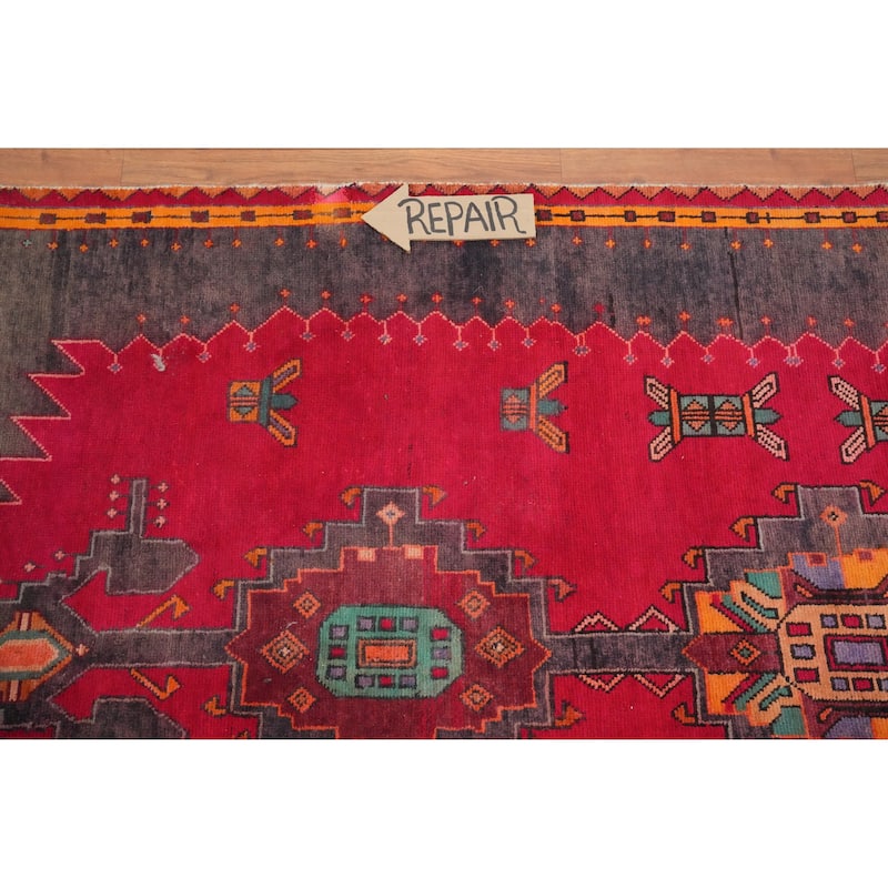 Hand Knotted Oriental 100% Wool Carpet Traditional Tribal Red Tabriz Runner Rug - 9' 6'' X 3' 11''