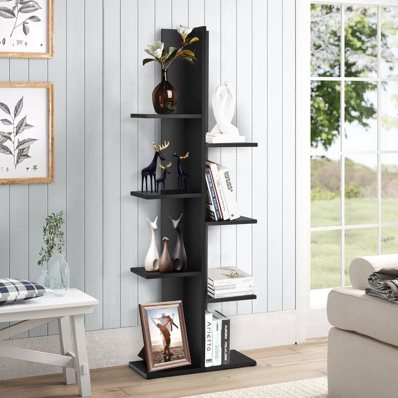 8 Shelf Tree Bookshelf Wooden Bookcase Free Standing Display Shelf