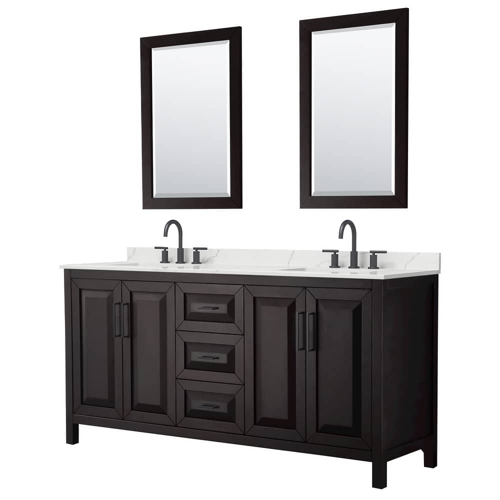 Daria 72-inch Double Vanity, 3 Hole Quartz Top, 24-inch Mirrors