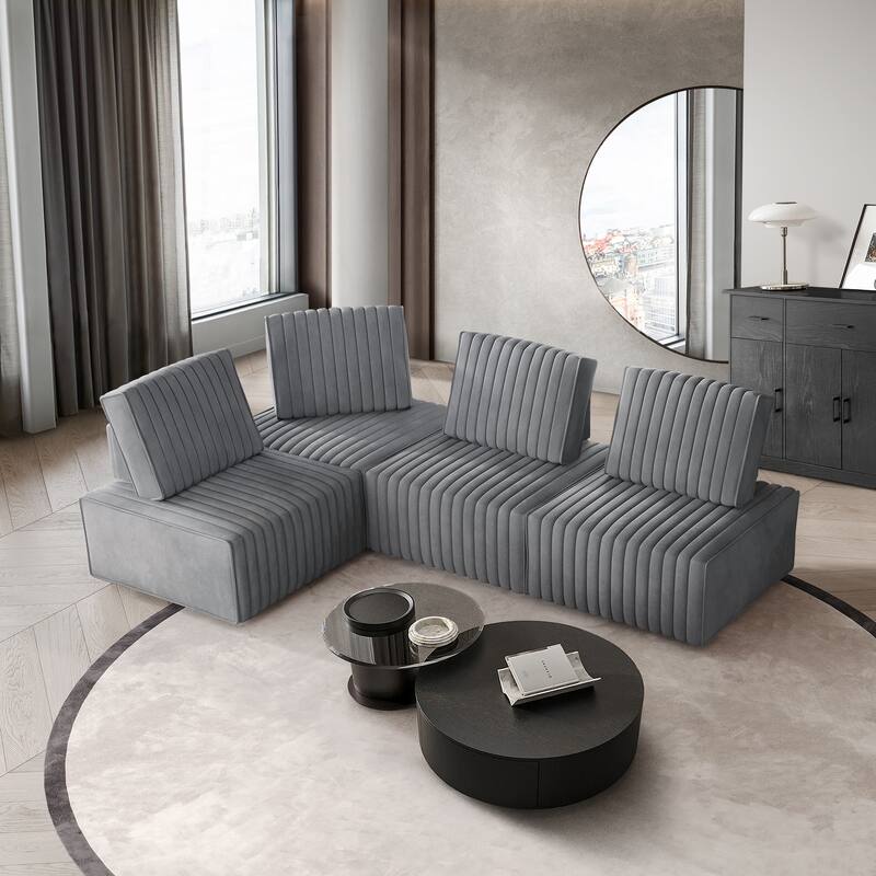 CraftPorch 4-Pieces Contemporary Clean-Line Linen Upholstered