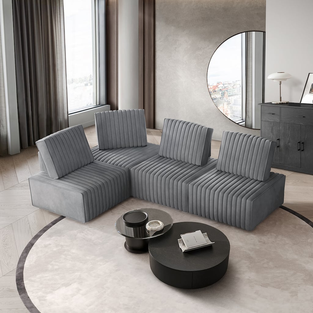 CraftPorch 4-Pieces Contemporary Clean-Line Linen Upholstered