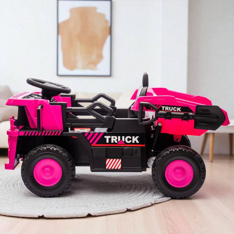 12V Kids Ride On Dump Truck with Remote Control, Electric Dump Bed, Bluetooth Music, LED Lights, Speed & Volume Adjustment